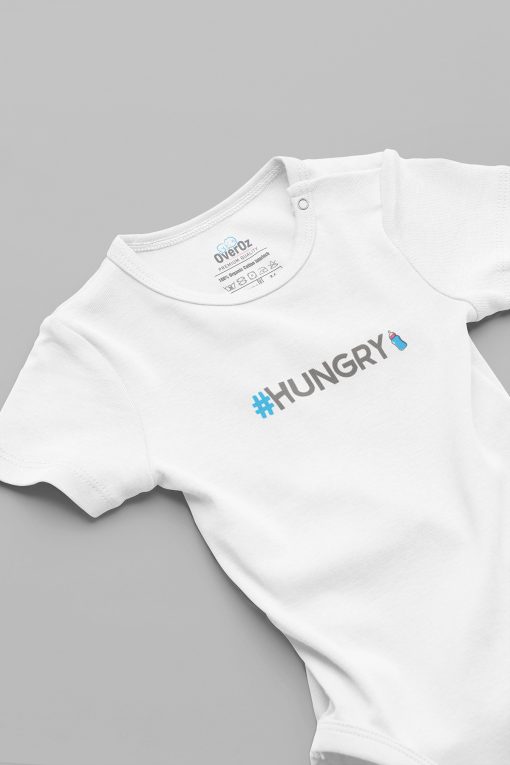 Organik %100 Pamuk Hungry Acıktım Baskılı Bebek Body Beyaz Badi Çıtçıtlı Zıbın 5827