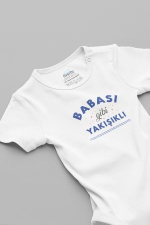 Babası Gibi Yakışıklı Bebek Body Beyaz Badi Çıtçıtlı Zıbın 5837