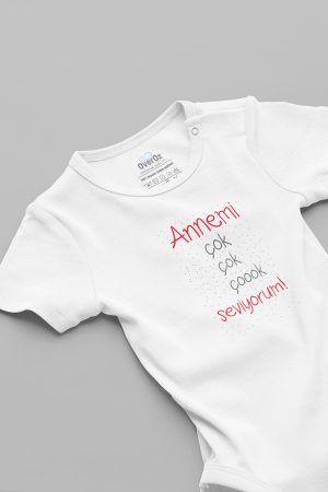 Annemi Çok Seviyorum Baskılı Bebek Body Beyaz Badi Çıtçıtlı Zıbın 5841