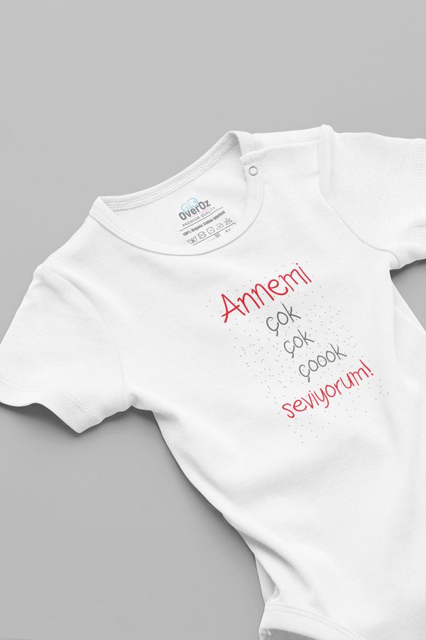 Annemi Çok Seviyorum Baskılı Bebek Body Beyaz Badi Çıtçıtlı Zıbın 5841