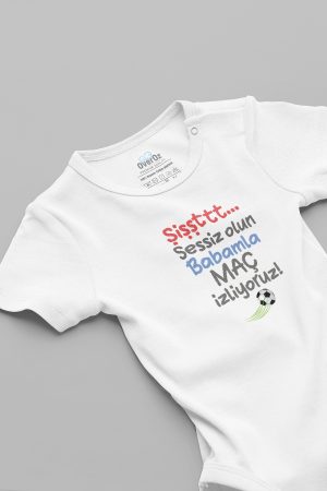 Şişt Sessiz Olun Babamla Maç İzliyoruz Bebek Body Beyaz Badi Çıtçıtlı Zıbın 5843