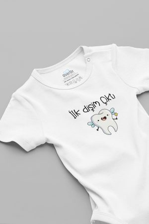 Organik %100 Pamuk İlk Dişim Çıktı Bebek Body Beyaz Badi Çıtçıtlı Zıbın 5852