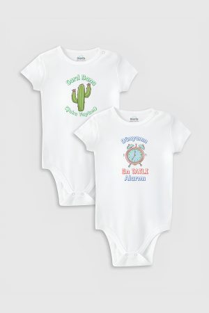 Sarıl Bana Baskılı 2'li Bebek Body Set Badi Çıtçıtlı Zıbın Tulum ikili 5867-5868