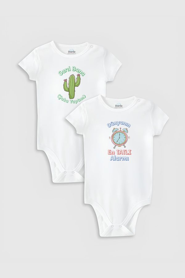 Sarıl Bana Baskılı 2'li Bebek Body Set Badi Çıtçıtlı Zıbın Tulum ikili 5867-5868