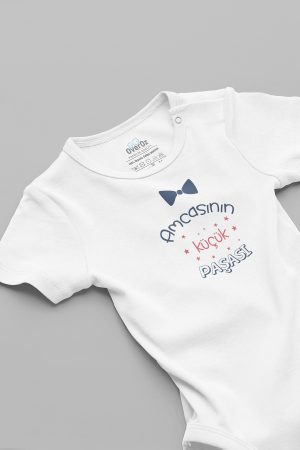 Amcasının Küçük Paşası Baskılı Bebek Body Beyaz Badi Çıtçıtlı Zıbın 5873