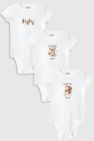 Koala Sincap Baskılı 3'lü Bebek Body Set Çıtçıtlı Zıbın Tulum 5875-5876-5877