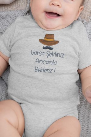 Amcamla Bekleriz Baskılı Bebek Body Çıtçıtlı Badi Zıbın Tulum 5881-G-AMCA