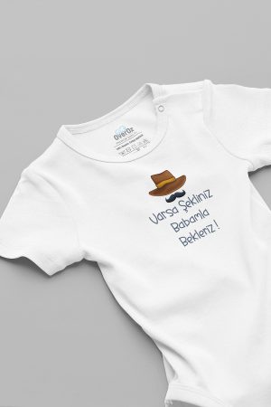 Babamla Bekleriz Baskılı Bebek Body Çıtçıtlı Badi Zıbın Tulum 5881-BABA