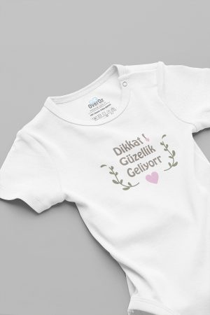 Dikkat Güzellik Geliyor Bebek Body Çıtçıtlı Zıbın Tulum 5902