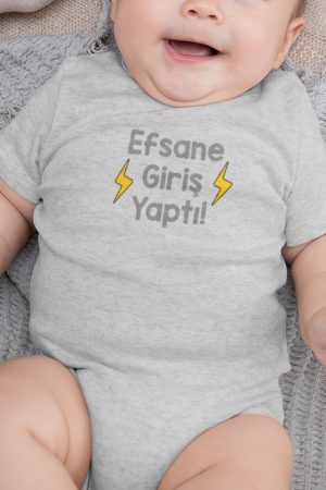 Efsane Giriş Yaptı Yazılı Gri Bebek Body Çıtçıtlı Zıbın Tulum 5904-G