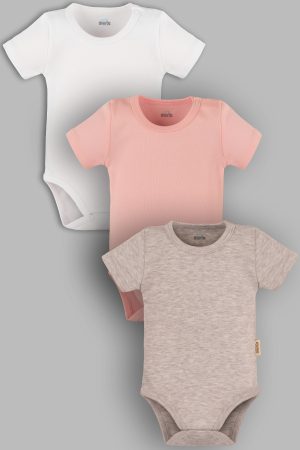 Beyaz Pembe Gri Melanj Basic 3'lü Bebek Body Bebek Badi Zıbın