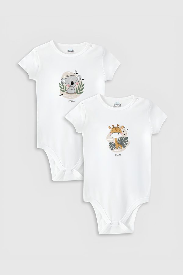 Koala Zürafa 2'li Bebek Body Set Beyaz Çıtçıtlı Badi Zıbın ikili 5324-5325