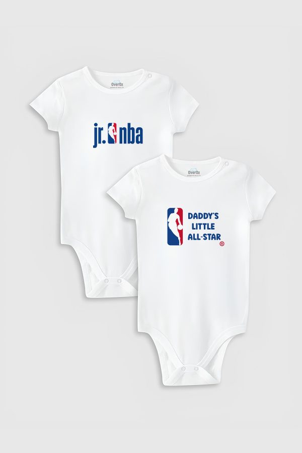 Basketbol Baskılı 2'li Bebek Body Set Beyaz Badi Zıbın Tulum ikili 5334-5335