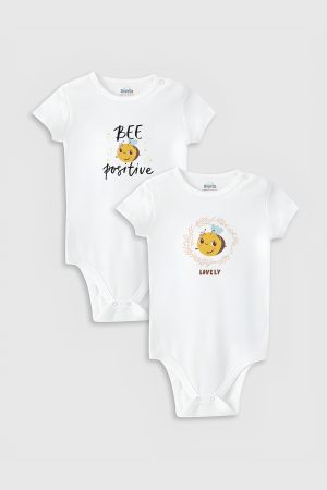 Be Positive Arılar 2'li Bebek Body Set Beyaz Çıtçıtlı Badi Zıbın ikili 5336-5337