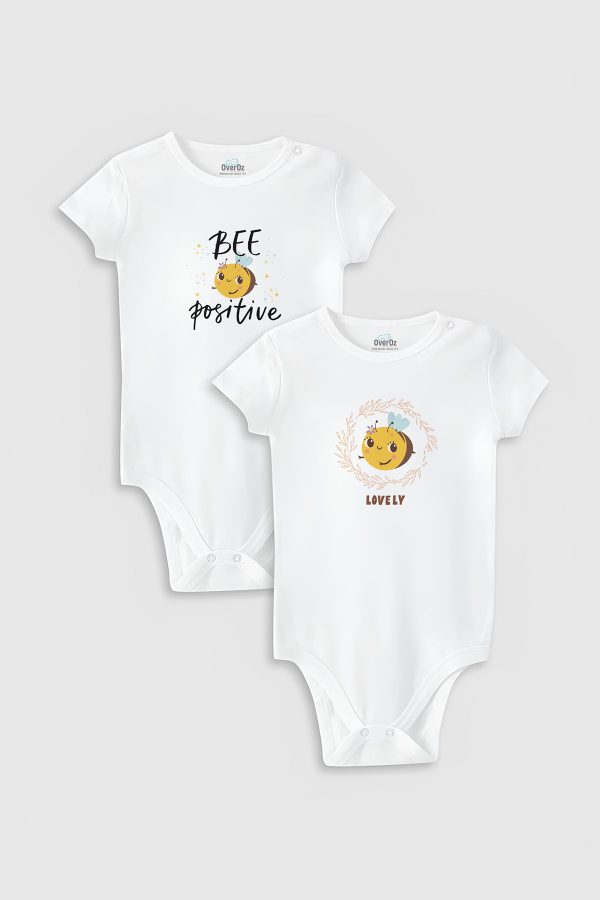 Be Positive Arılar 2'li Bebek Body Set Beyaz Çıtçıtlı Badi Zıbın ikili 5336-5337