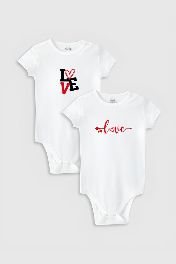 Love Aşk Baskılı 2'li Bebek Body Set Beyaz Çıtçıtlı Badi Zıbın ikili 5340-5341