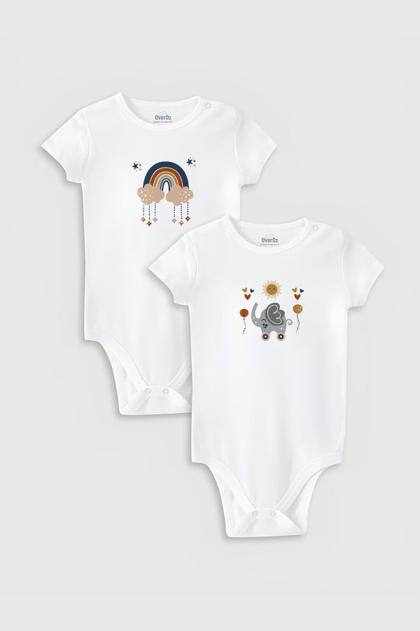 Boho Baby Baskılı 2'li Bebek Body Set Beyaz Badi Çıtçıtlı Zıbın ikili 5342-5343
