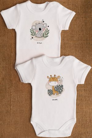 Koala Zürafa 2'li Bebek Body Set Beyaz Çıtçıtlı Badi Zıbın ikili 5324-5325