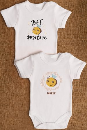 Be Positive Arılar 2'li Bebek Body Set Beyaz Çıtçıtlı Badi Zıbın ikili 5336-5337