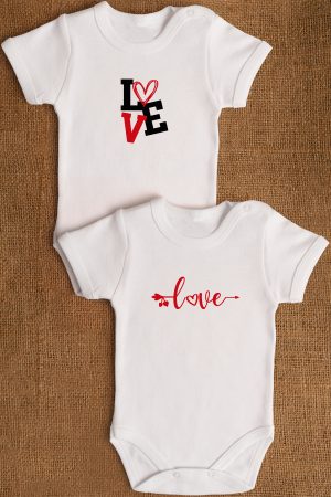 Love Aşk Baskılı 2'li Bebek Body Set Beyaz Çıtçıtlı Badi Zıbın ikili 5340-5341