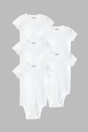 Düz Beyaz Basic Kısa Kollu 5'li Bebek Body Badi Çıtçıtlı Zıbın