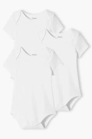 Düz Beyaz Basic Kısa Kollu 3'lü Bebek Body Badi Çıtçıtlı Zıbın