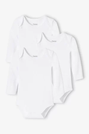 Düz Beyaz Basic Uzun Kollu 3'lü Bebek Body Badi Çıtçıtlı Zıbın