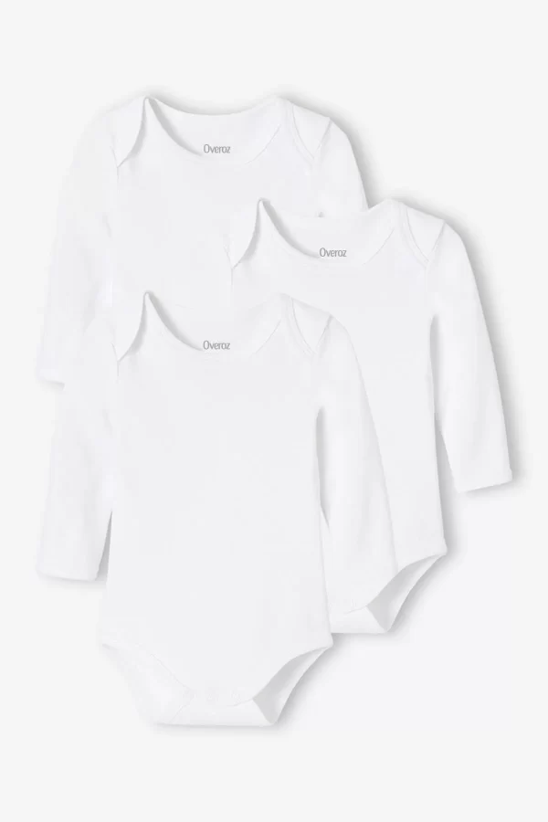 Düz Beyaz Basic Uzun Kollu 3'lü Bebek Body Badi Çıtçıtlı Zıbın