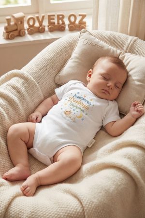 Anneannemin Dualarıyla Büyüyorum Yazılı Baskılı Bebek Body Zıbın
