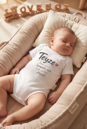 Teyze Anne Yarısı Yazılı Baskılı Bebek Body Zıbın