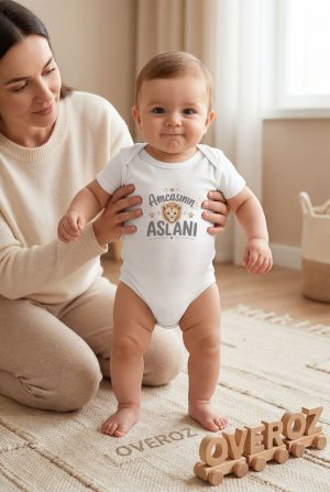 Amcasının Aslanı Yazılı Baskılı Bebek Body Zıbın