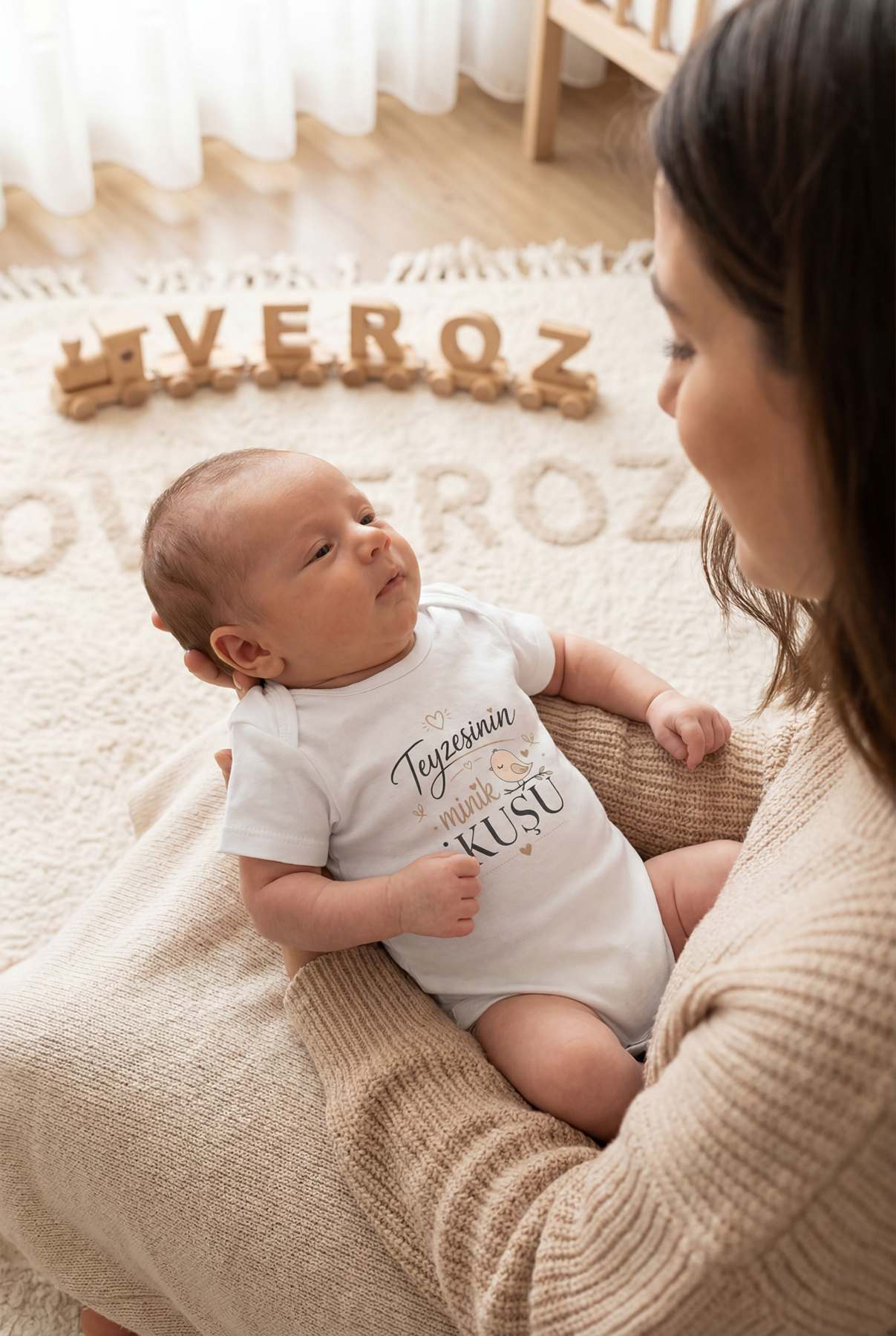 Teyzesinin Minik Kuşu Yazılı Baskılı Bebek Body Zıbın