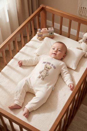 Uyumak İçin Çok Havalı Yazı Baskılı Patiksiz Bebek Tulumu