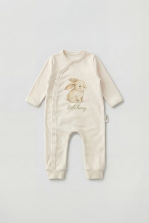 Tatlı Tavşan Yazı Baskılı Patiksiz Bebek Tulumu