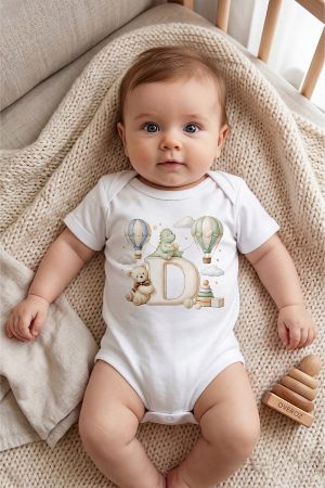 D Harfli Baskılı Bebek Body Zıbın