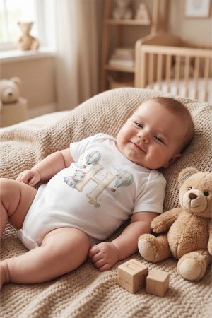 H Harfli Baskılı Bebek Body Zıbın