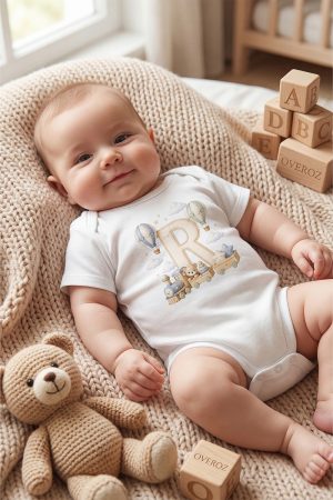 R Harfli Baskılı Bebek Body Zıbın