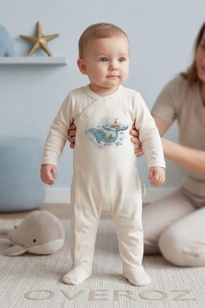 Balina Baskılı Patikli Bebek Tulumu