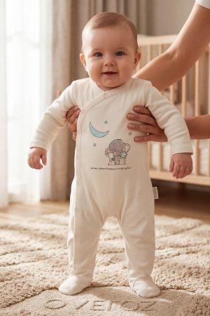 Gece Temalı Baskılı Patikli Bebek Tulumu