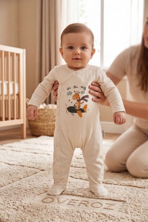 Gökyüzünde Yazılı Baskılı Patikli Bebek Tulumu