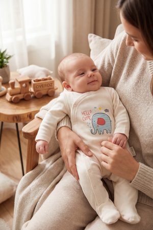 Merhaba Tatlım Yazılı Baskılı Patikli Bebek Tulumu