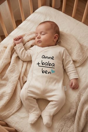 Anne Baba Ben Yazılı Baskılı Patikli Bebek Tulumu