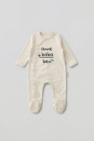 Anne Baba Ben Yazılı Baskılı Patikli Bebek Tulumu
