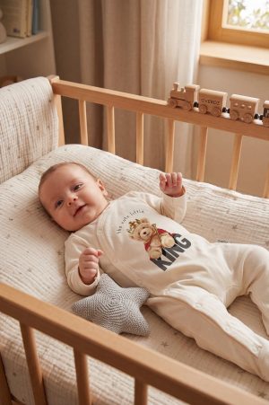 King Yazılı Baskılı Patikli Bebek Tulumu
