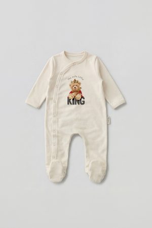 King Yazılı Baskılı Patikli Bebek Tulumu