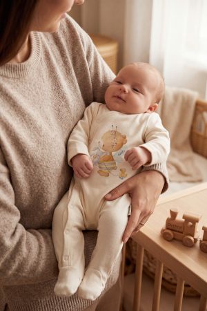 Sevimli Ayıcık Baskılı Patikli Bebek Tulumu