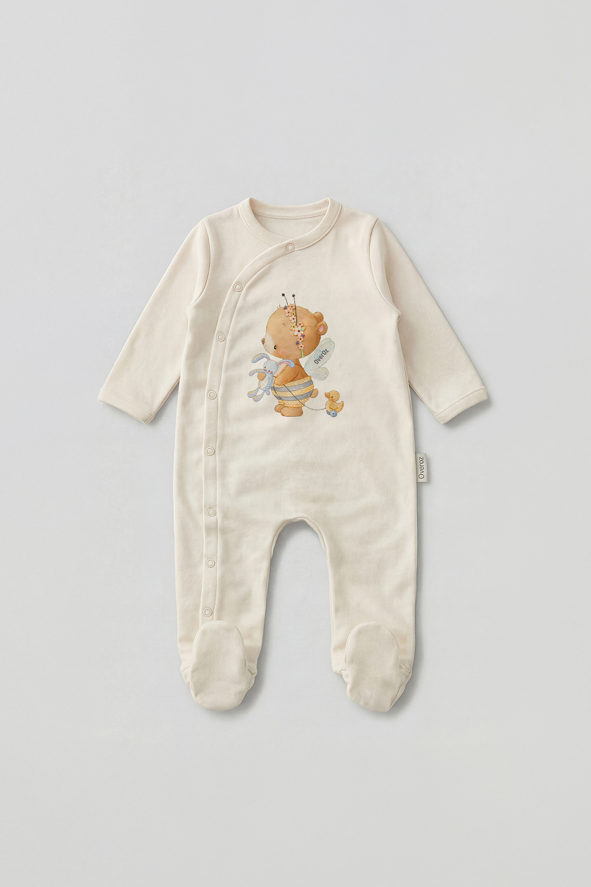 Sevimli Ayıcık Baskılı Patikli Bebek Tulumu
