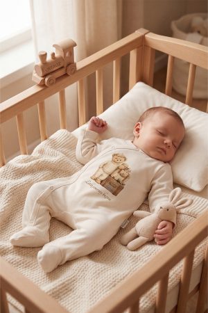 Küçük Yolculuk Başlıyor Yazı Baskılı Patikli Bebek Tulumu