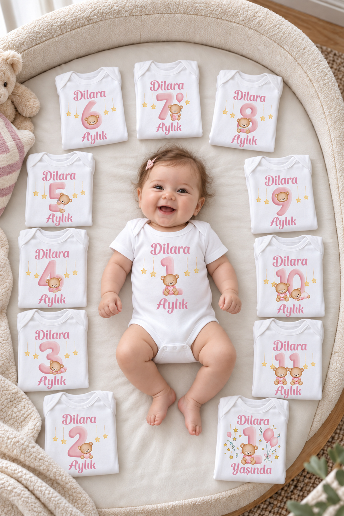 12 li zıbın set İsme özel Bebek zıbın body