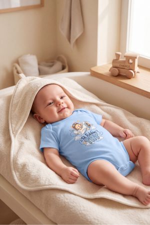 Tek Rakibim THY Uçak Baskılı Mavi Kısa Kollu Bebek Body Zıbın 5990